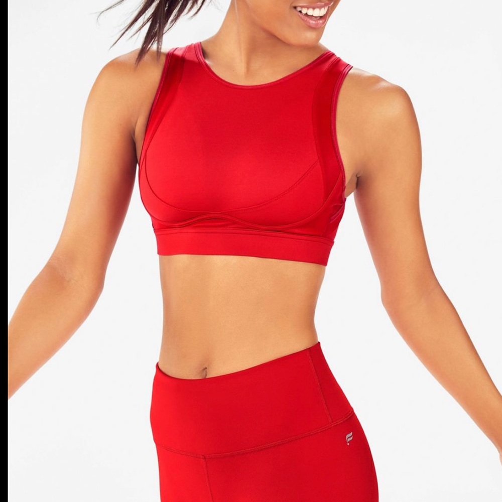 fabletics red crop top sports bra